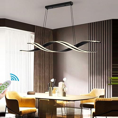 Dimmbare Pendelleuchte Esstischlampe LED Dimmbar Esszimmer Hängelampe Moderne Spirale Design Hängeleuchte Höhenverstellbar Schwarz Kronleuchter für Küche Büro Wohnzimmer Hängend Lampen100CM von Lanekd