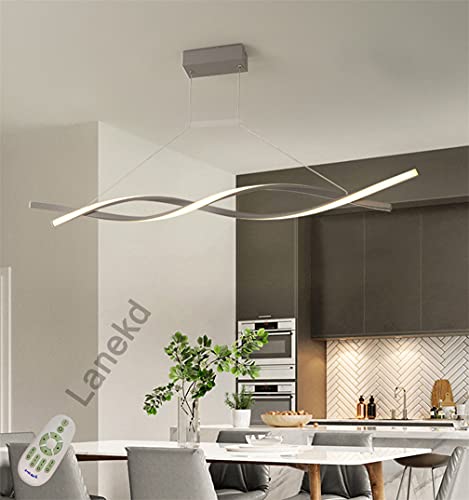 Esstischlampe LED Pendelleuchte Dimmbar Höhenverstellbar Esszimmerlampe Wohnzimmerlampe Küche Büro Hängen Decke Lampe mit Fernbedienung，Modern Spiral Deko Design Acryl-schirm (Grau, L100cm) von Lanekd