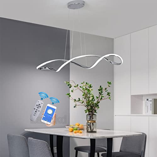 Esstischlampe LED Pendelleuchte Dimmbar Hoehenverstellbar Hängelampe Esszimmer Wohnzimmer Decke Hängend Lampe Modern Design mit Fernbedienung APP Kontrolle Hängeleuchte Küche Büro Lampe (Chrom) von Lanekd