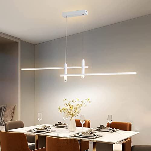 Esstischlampe LED Pendelleuchte Dimmbar L120cm Esstisch Esszimmer Hängelampe Weiß Hängeleuchte Wohnzimmer Küchen Hängend Lampe Moderne Höhenverstellbar Kronleuchter Büro Hotel Bar Deko Decken Leuchte von Lanekd