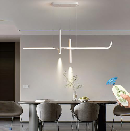 Esstischlampe LED Pendelleuchte Dimmbar Weiß Esstisch Esszimmer Hängelampe Wohnzimmer Küchen Decken Hängend Lampe Modern Höhenverstellbar Hängeleuchte für Büro Schlafzimmer Bar Deckenleuchte L120cm von Lanekd