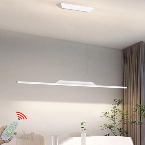 Esstischlampe LED Pendelleuchte Hängelampe Esszimmer Esstisch Dimmbar Hängeleuchte Modern Linear Wohnzimmer Küchen Hängend Lampe Höhenverstellbar Pendellampe Büro Bar Schlafzimmer (Weiß, L100cm) von Lanekd