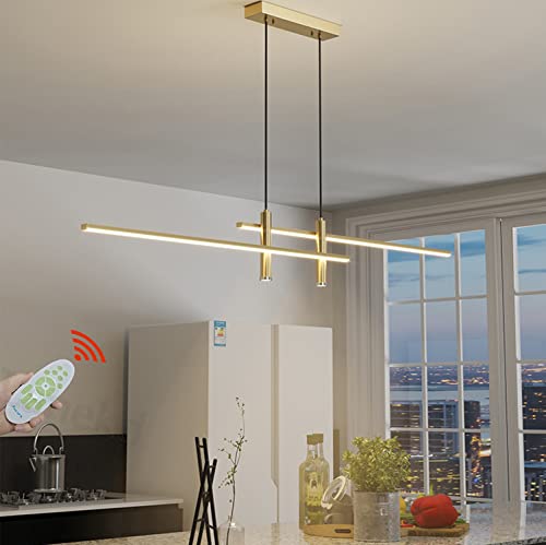 Esstischlampe LED Pendelleuchte L90cm Dimmbar Esstisch Esszimmer Hängelampe Hängeleuchte Wohnzimmer Küchen Hängend Lampe Moderne Höhenverstellbar Kronleuchter Büro Bar Decken Leuchte (Gold, L90cm) von Lanekd