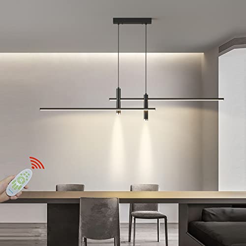 Esstischlampe LED Pendelleuchte L120cm Dimmbar Esstisch Esszimmer Schwarz Hängelampe Hängeleuchte Wohnzimmer Küchen Hängend Lampe Moderne Höhenverstellbar Kronleuchter Büro Bar Deko Decken Leuchte von Lanekd