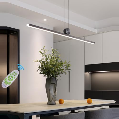 Esszimmerlampe Hängelampe Esstisch LED Pendelleuchte Dimmbar Hoehenverstellbar Linear Designer Küchenlampe Modern Schwarz Hängend Lampe Für Couchtisch Büro Wohnzimmer Deckenleuchte (L100CM) von Lanekd