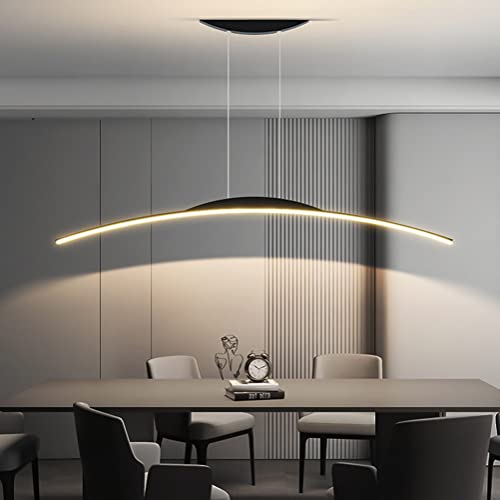 Esszimmerlampe LED Hängelampe Pendelleuchte Esstisch Esszimmer Lampe Wohnzimmerlampe Modern Einfach Linear Hängend Leuchte Dimmbar Hoehenverstellbar für Arbeitzimmer Büro Küche Lampe (Schwarz, L150cm) von Lanekd