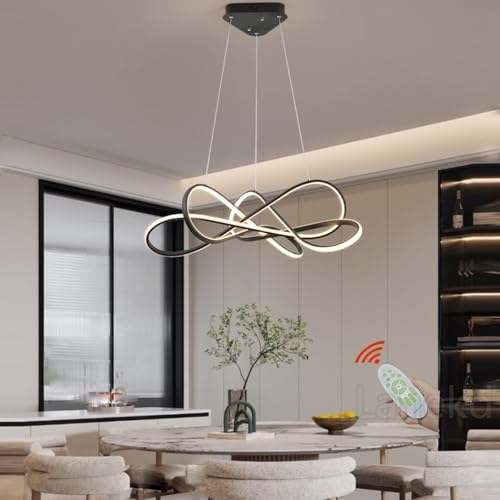 Esszimmerlampe LED Pendelleuchte Dimmbar Esstisch Esszimmer Hängelampe Modern Höhenverstellbar Kronleuchter Wohnzimmer Tisch Deckenleuchte für Schlafzimmer Küchen Büro Bar Hängend Lampe (Schwarz, L65) von Lanekd
