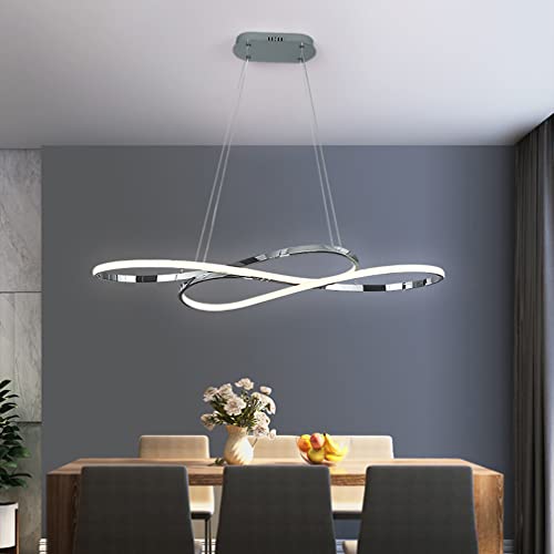 Esszimmerlampe LED Pendelleuchte Esstisch Hängelampe Dimmbar Hoehenverstellbar Wohnzimmer Küche Hängend Lampe mit Fernbedienung, 45W Modern Design Kronleuchter für Büro Landhaus L100cm (Chrom) von Lanekd