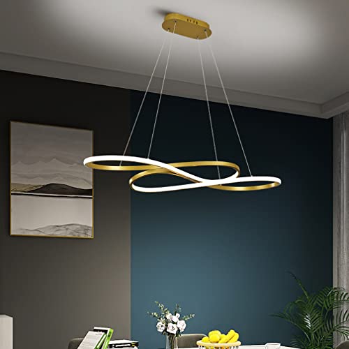 Esszimmerlampe LED Pendelleuchte Esstisch Hängelampe Dimmbar Hoehenverstellbar Wohnzimmer Küche Hängend Lampe mit Fernbedienung, 45W Modern Design Kronleuchter für Büro Landhaus L100cm (Gold-A) von Lanekd