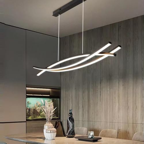 Esszimmerlampe LED Pendelleuchte Esstisch Wohnzimmer Dimmbar Hängelampe 3000K-6500K mit Fernbedienung Küchen Hängend Lampe Moderne Höhenverstellbar für Büro Essecke Hängeleuchte (Schwarz, L120cm) von Lanekd