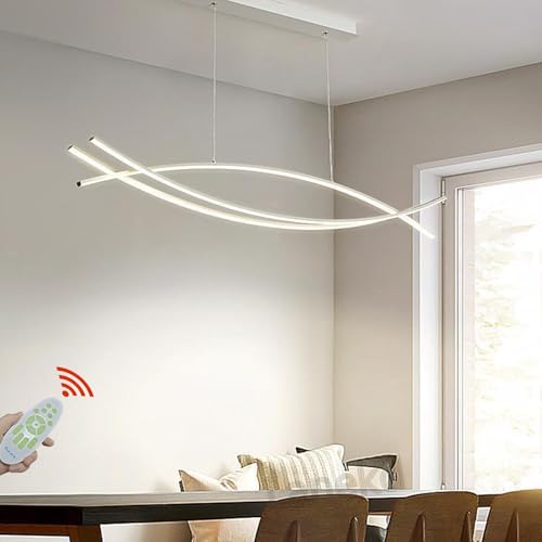 Esszimmerlampe LED Pendelleuchte Esstisch Wohnzimmer Dimmbar Hängelampe 3000K-6500K mit Fernbedienung Küchen Hängend Lampe Moderne Höhenverstellbar für Büro Essecke Hängeleuchte (Weiß, L100cm) von Lanekd