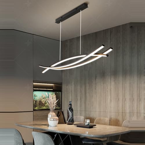 Esszimmerlampe LED Pendelleuchten Dimmbar Esstischlampe Schwarz Hängeleuchte Mit Fernbedienung Wohnzimmerlampe Höhenverstellbar Kronleuchter für Büro Küche Bar Hängend Leuchte (Schwarz, L120CM) von Lanekd