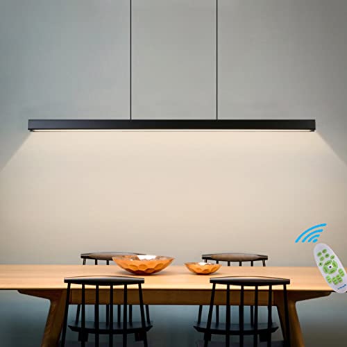 Hängelampe Büro LED Schwarz Pendelleuchte Küchenlampe Hängeleuchte Höhenverstellbar Esszimmerlampe Modern Linie Designer Dimmbar Hängend Lampe für Esstisch Bar Arbeitszimmer Kronleuchter (L150cm) von Lanekd