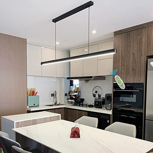 Hängelampe Büro LED Schwarz Pendelleuchte Küchenlampe Hängeleuchte Höhenverstellbar Esszimmerlampe Modern Linie Designer Dimmbar Hängend Lampe für Esstisch Bar Arbeitszimmer Kronleuchter (L100cm) von Lanekd