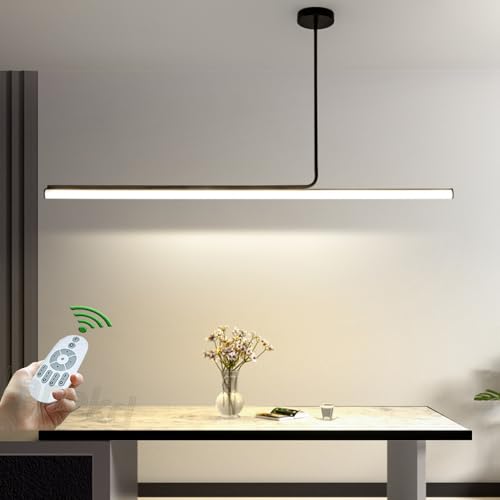 Hängelampe Esszimmer LED Pendelleuchte Esstisch Esszimmerlampe Dimmbar Küchen Wohnzimmer Hängend Lampe Modern Linear Design Hängeleuchte mit Fernbedienung Deckenleuchte Schlafzimmer Büro Couchtisch von Lanekd