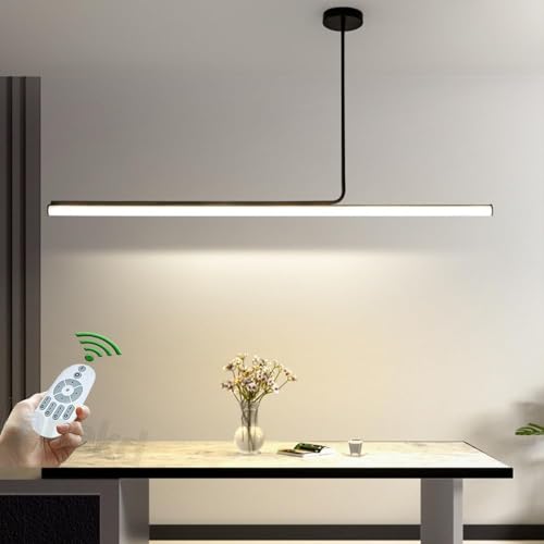 Hängelampe Esszimmer LED Pendelleuchte Esstisch EsszimmerlampeDimmbar Küchen Wohnzimmer Hängend Lampe Modern Linear Hängeleuchte mit Fernbedienung Deckenleuchte Schlafzimmer Büro (Schwarz, L150cm) von Lanekd