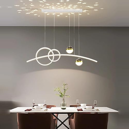 Lanekd Hängeleuchte/Pendelleuchte LED Wohnzimmerlampe Höhenverstellbar Esstisch Hängelampe Gold Aluminium Kronleuchter für Esszimmer Büro Schlafzimmer Hängend Lampe (Weiß, L80CM) von Lanekd