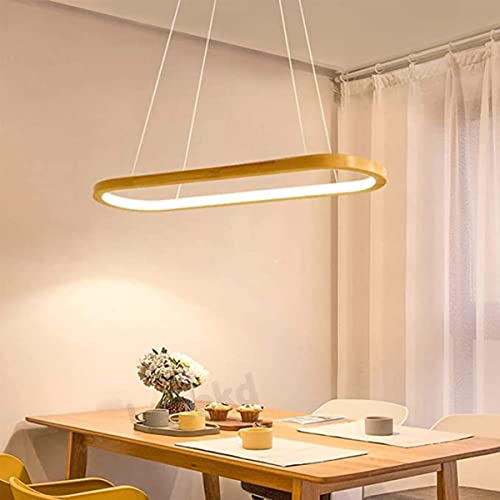 LED Pendelleuchte Holz Dimmbar Esstisch Hängelampe Höhenverstellbarer Esszimmerlampe Modern mit Fernbedienung Wohnzimmer Tisch Deko Decke Hängeleuchte Küchen Hängend Lampen (Warmes Licht, L70cm) von Lanekd