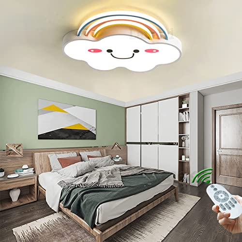 Lanekd Kinderlampen Schlafzimme Deko LED Deckenleuchte Dimmbar Mit Fernbedienung Deckenlampe Moderne Regenbogen Wolken Design Decke Pendelleuchte Für Kinderzimmer Esszimmer Esstisch Hängend Lampen von Lanekd