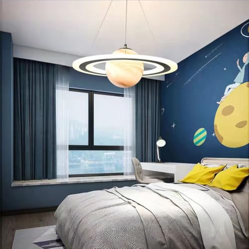 Kinderzimmer Lampe LED Decken Pendelleuchte Dimmbar Moderne Rund Planet Hängelampe Kinderzimmerlampe mit Fernbedienung Wohnzimmer Hängeleuchten Jungen Mädchen Schlafzimmer Lampen (A, L45cm) von Lanekd