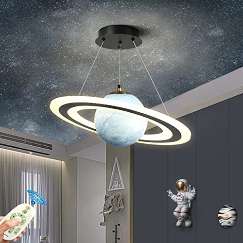 Kinderzimmer Lampe LED Pendelleuchte Planet Kinderzimmerlampe Dimmbar mit Fernbedienung Hängelampe Modern Rund Design Hängeleuchte Mädchen Jungen Mädchen Baby Kinder Schlafzimmer Pendellampe (Blau) von Lanekd