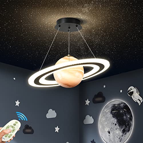 Kinderzimmer Lampe LED Pendelleuchte Planet Kinderzimmerlampe Dimmbar mit Fernbedienung Hängelampe Modern Rund Design Hängeleuchte Mädchen Jungen Mädchen Baby Kinder Schlafzimmer Pendellampe (Orange) von Lanekd