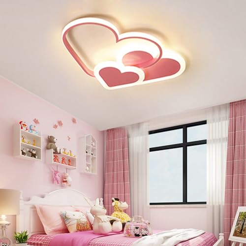 Kinderzimmerlampe LED Deckenleuchte Kinderzimmer Deckenlampe Modern 3 Herz Design Acryl-schirm Kinder Mädchen Junge Schlafzimmer Deko Decke Lampe Dimmbar Wohnzimmer Küchen Esszimmer Bad Flur von Lanekd