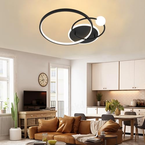 LED Deckenleuchte Moderne Schlafzimmer Wohnzimmer Deko Lampe ，Dimmbar Esszimmer Gold Ring Design Deckenlampe Leuchten mit Fernbedienung Hängelampe Metall Acryl Esstisch Küche Bad Flur Pendelleuchte von Lanekd