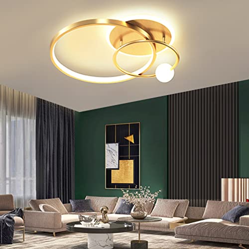 LED Deckenleuchte Moderne Schlafzimmer Wohnzimmer Deko Lampe ，Dimmbar Esszimmer Gold Ring Design Deckenlampe Leuchten mit Fernbedienung Hängelampe Metall Acryl Esstisch Küche Bad Flur Pendelleuchte von Lanekd