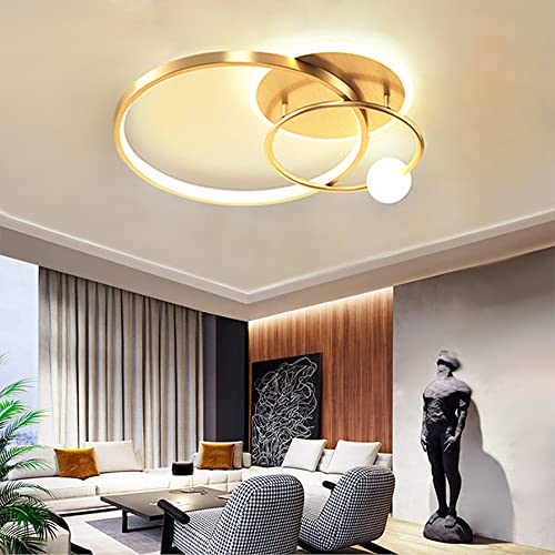 LED Deckenleuchte Moderne Schlafzimmer Wohnzimmer Deko Lampe ，Dimmbar Esszimmer Gold Ring Design Deckenlampe Leuchten mit Fernbedienung Hängelampe Metall Acryl Esstisch Küche Bad Flur Pendelleuchte von Lanekd