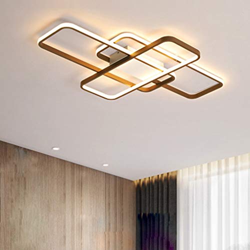 LED Deckenleuchte Wohnzimmer Lampe Modern Eckig Designer Schlafzimmer Deckenlampe Mit Fernbedienung Dimmbar Büro Decke Pendelleuchte Metall Acryl Schirm für Küchen Gang Balkon Deko Lampe (Braun, 70cm) von Lanekd