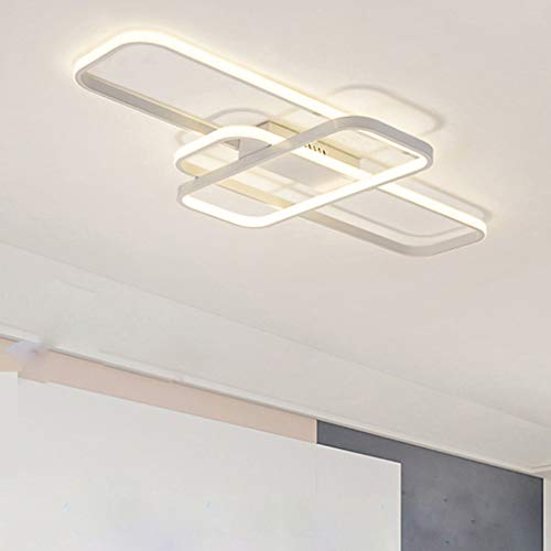 LED Deckenleuchte Wohnzimmer Lampe Modern Eckig Designer Schlafzimmer Deckenlampe Mit Fernbedienung Dimmbar Büro Decke Pendelleuchte Metall Acryl Schirm für Küchen Gang Balkon Deko Lampe (Weiß, 90cm) von Lanekd