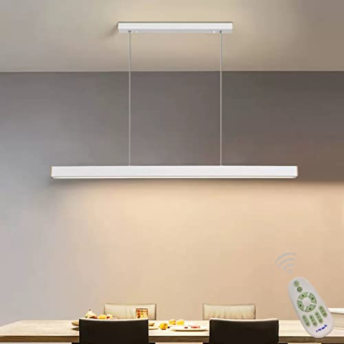 LED Esstisch Pendelleuchte Dimmbar Hoehenverstellbar Büro Esszimmer Hängelampe Wohnzimmer Küche Hängend Decke Lampe Fernbedienung, Modern Ultra Einfach Design Lüster für Landhaus (Weiß, L100cm) von Lanekd