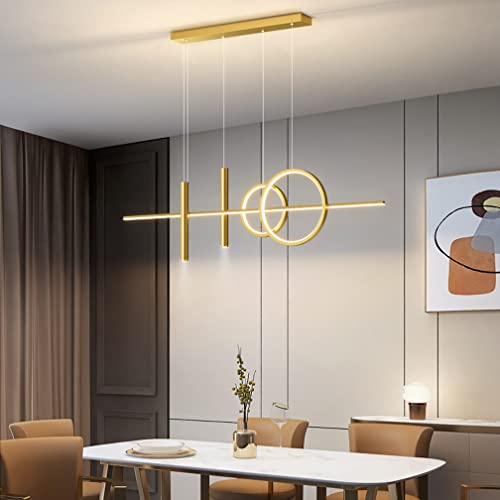 LED Esstisch Pendelleuchte Esszimmer Hängelampe Dimmbar Hoehenverstellbar Wohnzimmer Küche Hängend Decke Lampe mit Fernbedienung, Modern 2-ring Design Lüster für Büro Landhaus (Gold L120cm) von Lanekd