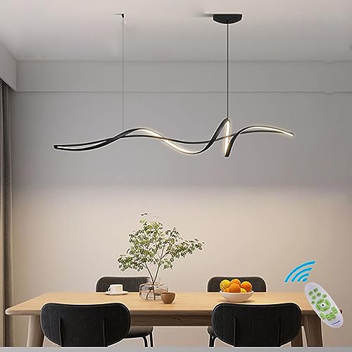 LED Esstischlampe Schwarz Pendelleuchte Esszimmer Hängelampe Modern Spirale Höhenverstellbar Designer Hängeleuchte 120CM Dimmbar Mit Fernbedienung Wohnzimmer Kronleuchter Küchen Büro Bar Leuchten von Lanekd