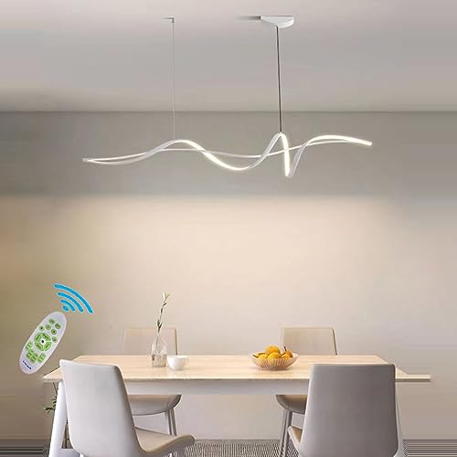 LED Esstischlampe Pendelleuchte Esszimmer Hängelampe Modern Spirale Höhenverstellbar Designer Hängeleuchte Dimmbar Mit Fernbedienung Wohnzimmer Kronleuchter Küchen Büro Bar Leuchten (Weiß, L140CM) von Lanekd