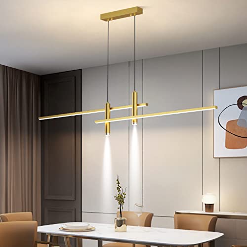 LED Esszimmerlampe Pendelleuchte Esstisch Hängelampe Dimmbar Hoehenverstellbar Wohnzimmer Küche Hängend Decke Lampe mit Fernbedienung, Modern Design Kronleuchter für Büro Landhaus (Gold, L120cm) von Lanekd