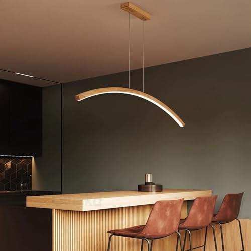 LED Hängelampe Hängeleuchte Esstisch Esszimmer Holzlampe 3000K Modern Linear Design Pendellampe Küchen Wohnzimmer Hängend Lampe Höhenverstellbar Kronleuchter Schlafzimmer Couchtisch Deko Deckenlampe von Lanekd