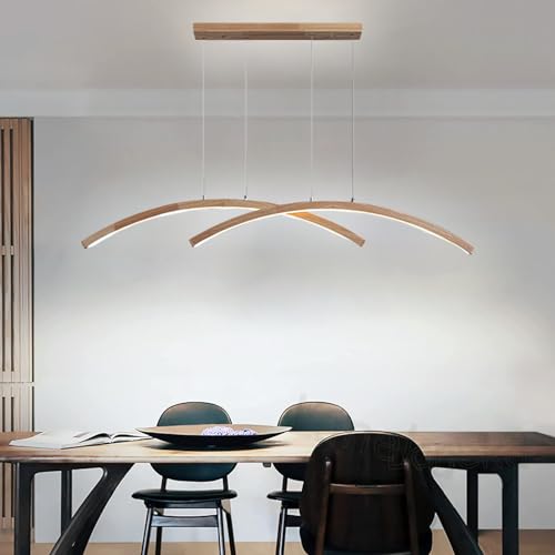 LED Hängelampe Hängeleuchte Esstisch Esszimmer Holzlampe 6000K Modern Linear Design Pendellampe Küchen Wohnzimmer Hängend Lampe Höhenverstellbar Kronleuchter Schlafzimmer Couchtisch Deko Deckenlampe von Lanekd