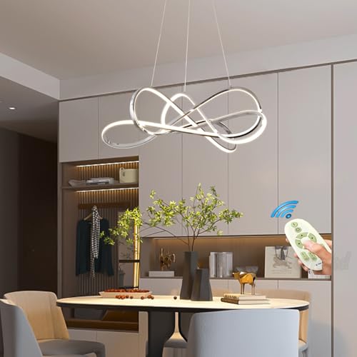 LED Hängelampe Pendelleuchte Dimmbar 55W Esstisch Esszimmerlampe Hängeleuchte Modern Ring Design Deckenleuchte Wohnzimmer Küchen Hängend Lampe mit Fernbedienung Schlafzimmer Bürolampe (Chrom, L80cm) von Lanekd