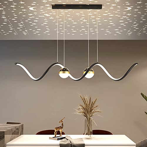 LED Hängelampe Pendelleuchte Esstisch Esszimmer Lampe Dimmbar Küchenlampe Hängend Leuchte Höhenverstellbar Wohnzimmer Büro Modern Wellen Design mit Sternen Himmel Projektion Deko Pendellampe (Schwarz) von Lanekd