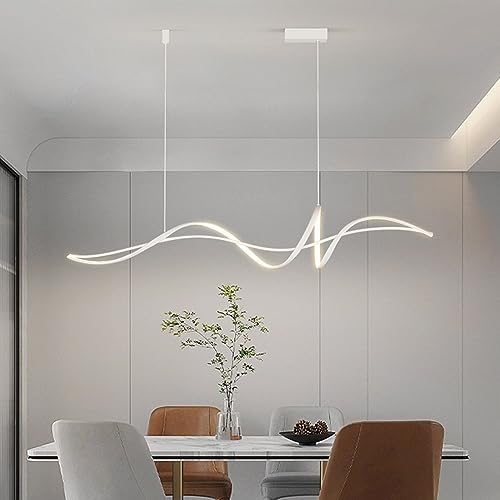 LED Hängeleuchte Esstisch Pendelleuchte Dimmbar Mit Fernbedienung Pendellampe 54W Höhenverstellbar Kronleuchter Moderne Spirale Designer Hängend Lampe für Wohnzimmer Küche Büro (Weiß, L160CM) von Lanekd