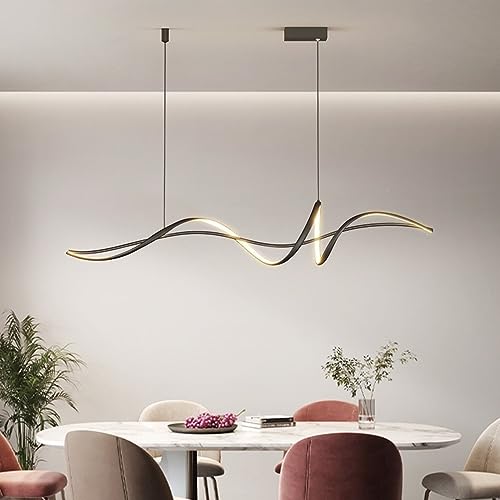 LED Hängeleuchte Esstisch Pendelleuchte Dimmbar Mit Fernbedienung Pendellampe 54W Höhenverstellbar Kronleuchter Moderne Spirale Designer Hängend Lampe für Wohnzimmer Küche Büro (Schwarz, L160CM) von Lanekd