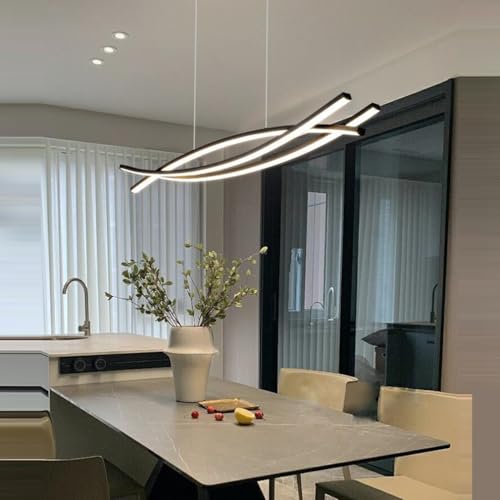 LED Hängeleuchten Moderne Esstisch Pendelleuchte Schwarz Dimmbar Hoehenverstellbar Küchenlampe LED pendelleuchte für Esszimmer Wohnzimmer Büro Kronleuchter L150CM von Lanekd