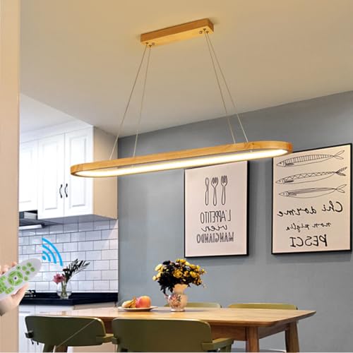 LED Pendelleuchte Aus Holz L70CM 36W 3000K-6000K Dimmbar Mit Fernbedienung Moderne Aus Natürlichem Holz Lampen + Acryl Ovale Esszimmerlampe Kinderzimmer Küche Büro Kronleuchter von Lanekd