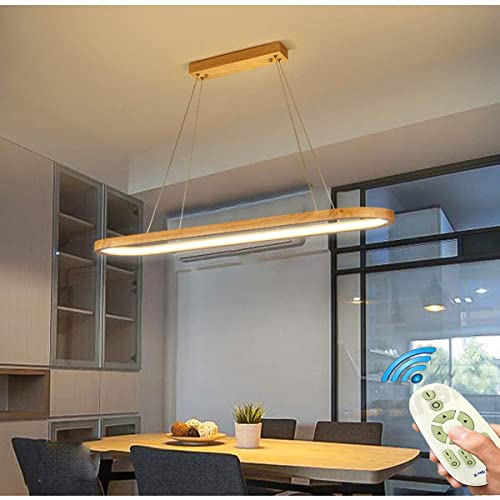 LED Pendelleuchte Holz Dimmbar Esstisch Hängelampe Höhenverstellbarer Esszimmerlampe Modern mit Fernbedienung Wohnzimmer Tisch Deko Decke Hängeleuchte Küchen Hängend Lampen (Dimmbar, L70cm) von Lanekd