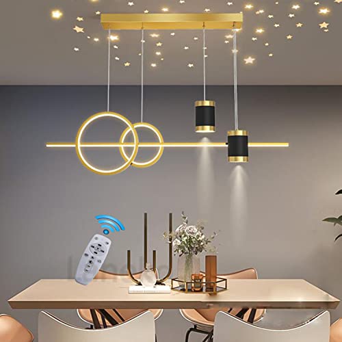 LED Pendelleuchte Dimmbar Esstisch Gold Esszimmerlampe Hängelampe Wohnzimmer Esstischlampe Hängend Lampe Höhenverstellbar Design Hängeleuchte Mit Fernbedienung Esszimmer Küchen Büro Decke Leuchten von Lanekd