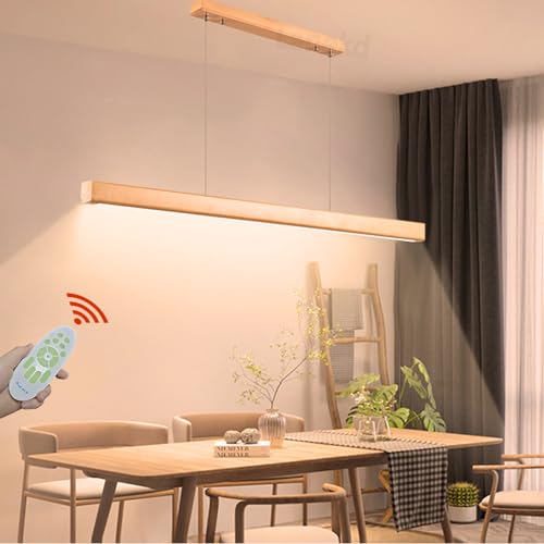 LED Pendelleuchte Esstisch Esszimmerlampe Holz Hängeleuchte Dimmbar Hängelampe Modern Design Pendellampe Höhenverstellbar Kronleuchter Lampe für Küche Wohnzimmer Esstischlampe Hängend Lampen (L100cm) von Lanekd