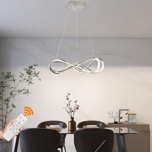 LED Pendelleuchte Esstisch Hängelampe Esszimmerlampe Dimmbar Mit Fernbedienung Hängeleuchte Moderne Schwarz Kronleuchter 56W für Wohnzimmer Küchen Schlafzimmer Pendellampe (Chrom, L52CM) von Lanekd