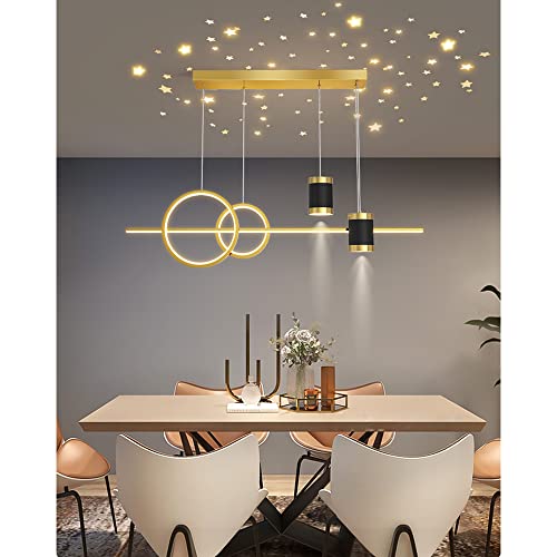 Lanekd LED Pendelleuchte Esstisch Restaurant Kronleuchter Esszimmer Pendellampe mit Projektion Restaurant Hängelampe Schwarz/Gold 54W Höhenverstellbare Kinderzimmer Hängeleuchte von Lanekd